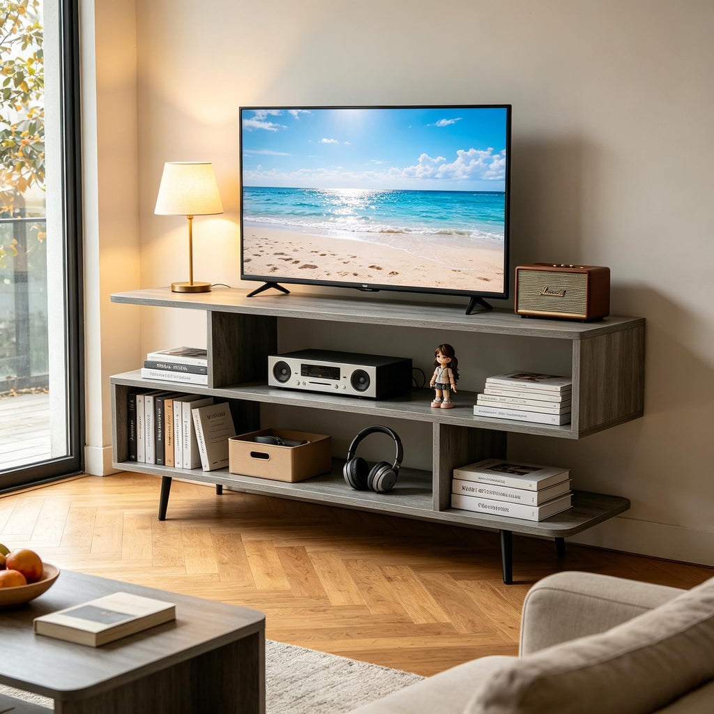 45 inch Light Grey TV Stand with 3-Tier Open Storage Shelves L767024