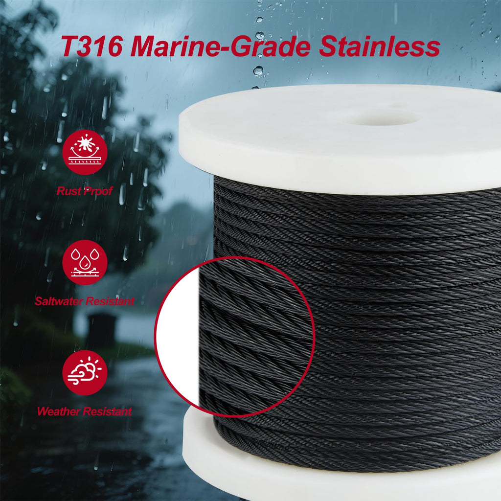 Black 1/8in T316 Stainless Steel Wire Rope G8339