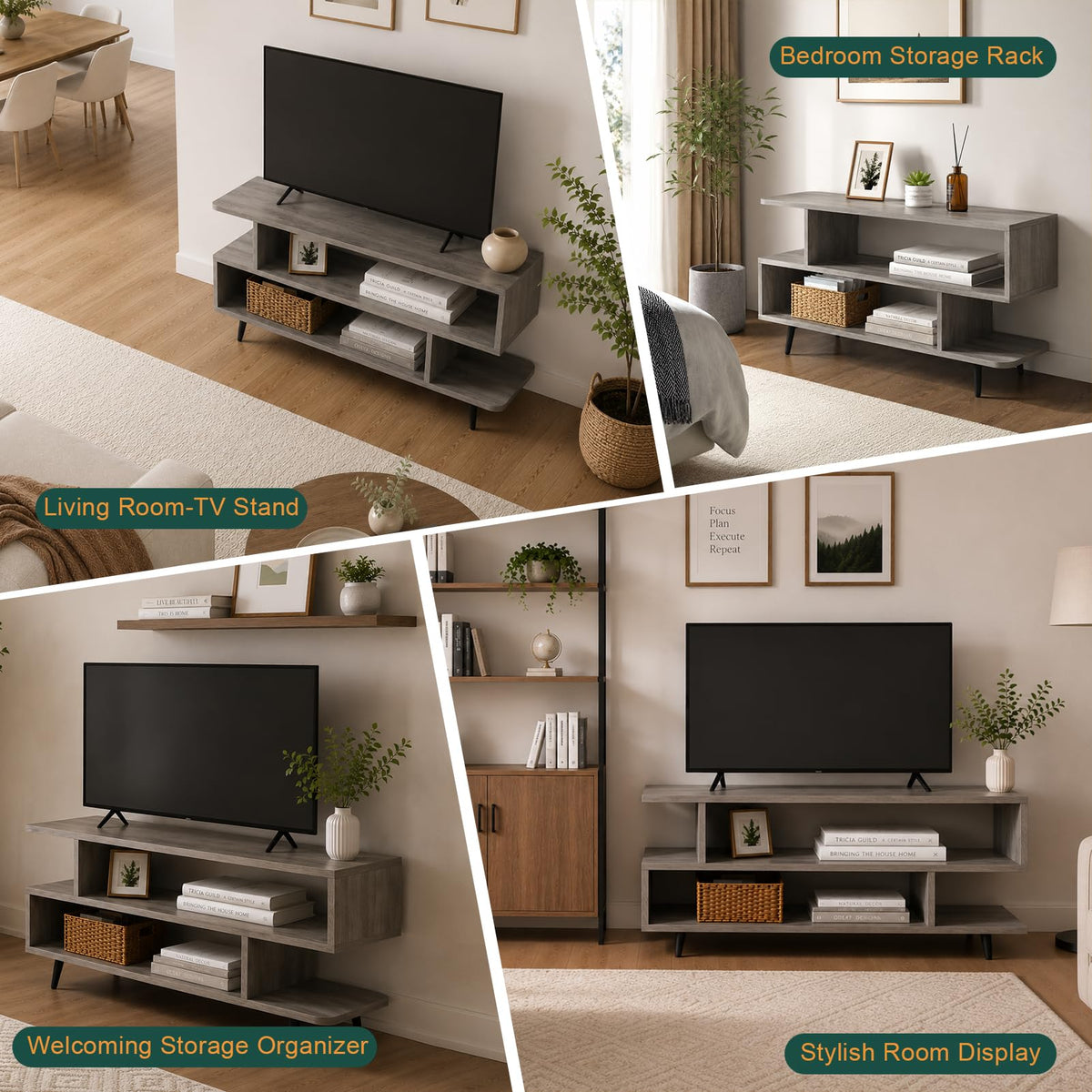 45 inch Light Grey TV Stand with 3-Tier Open Storage Shelves L767024