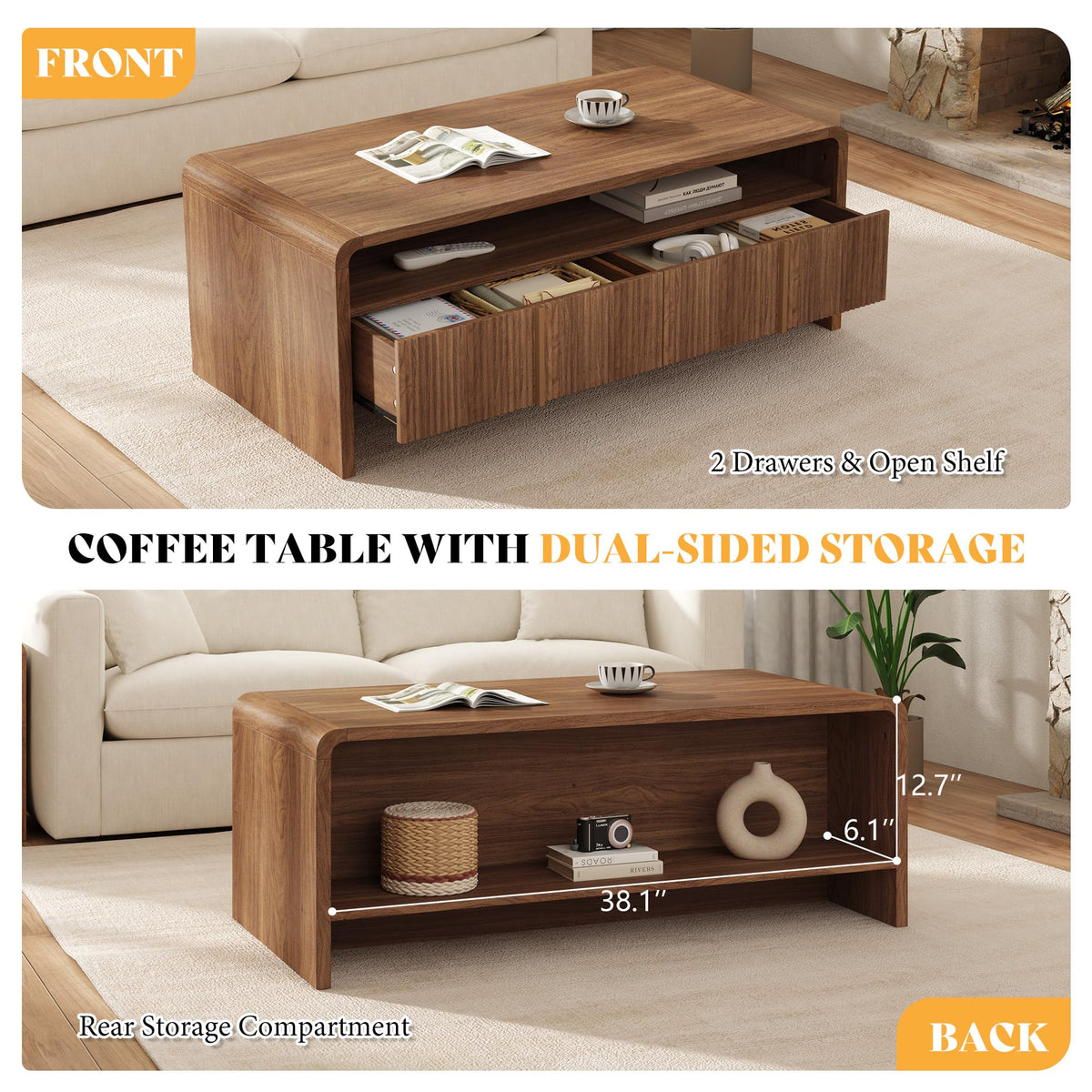 Fluted Coffee Table with Storage G617447