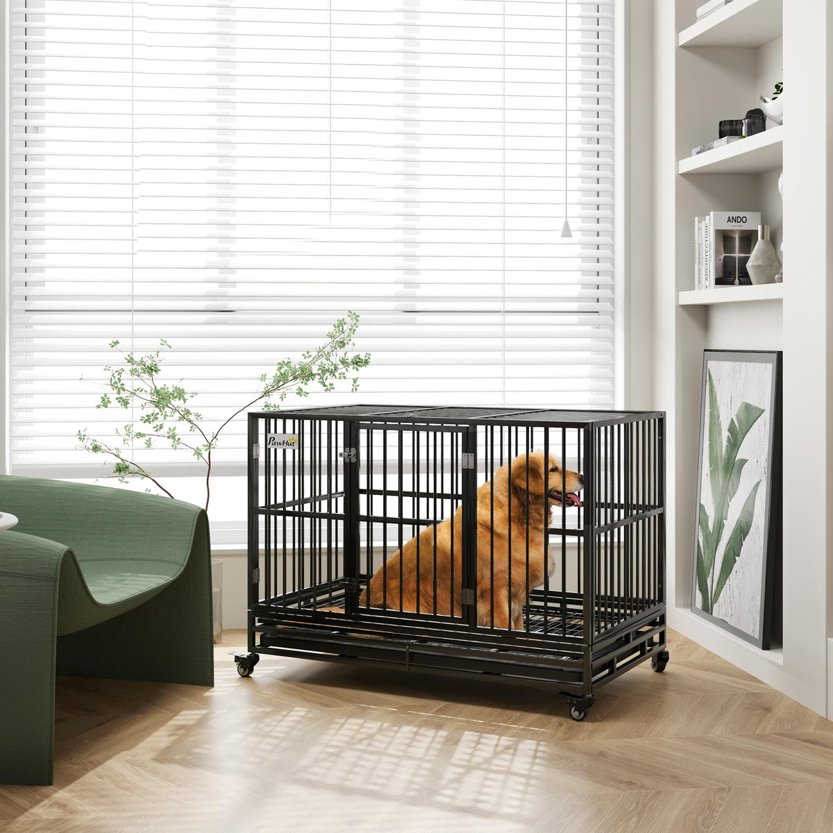 48" Heavy Duty Metal Dog Crate with Lockable Wheels P43766
