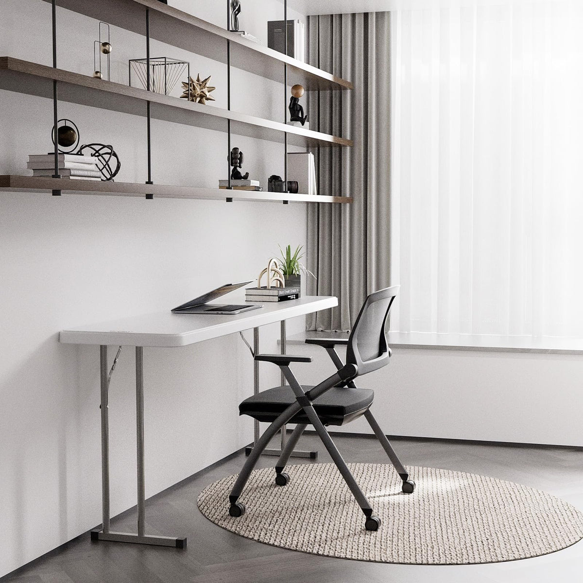 White 6 FT Narrow Folding Table Set of 2 L233794
