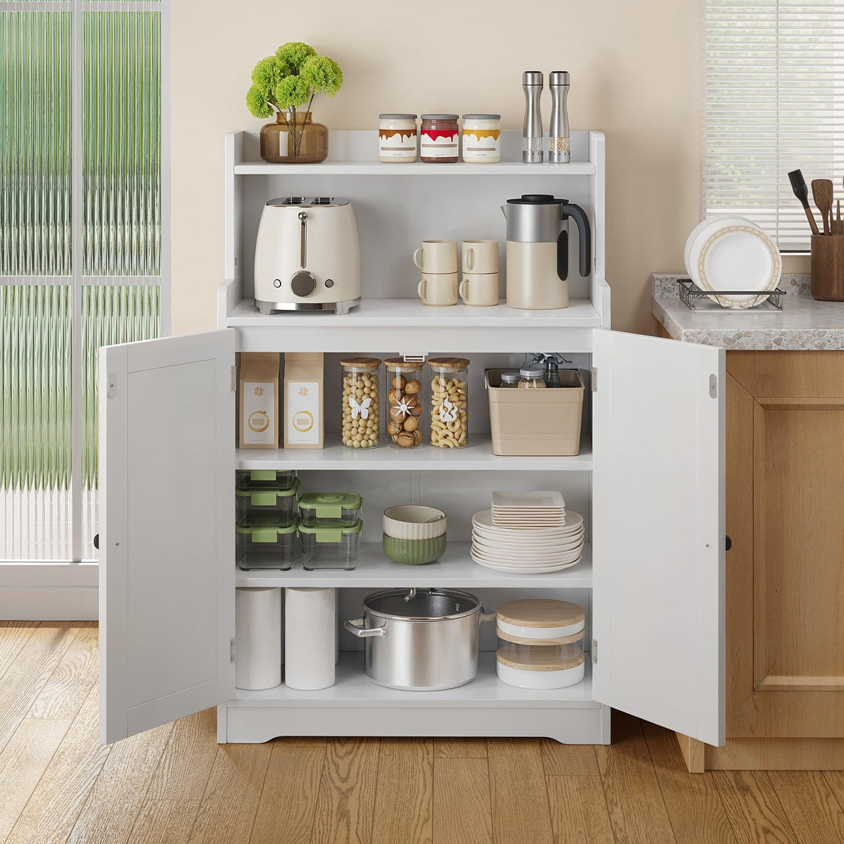 White Bathroom Storage Cabinet with 2 Adjustable Shelves I867683