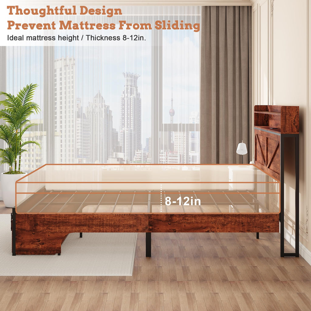 Queen Bed Frame with Storage Headboard E8689