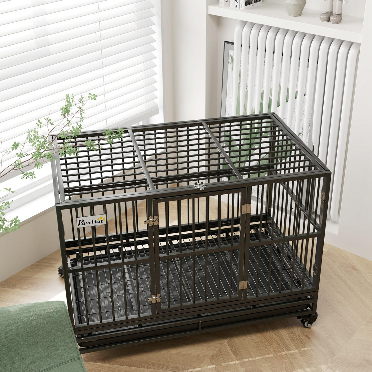 48" Heavy Duty Metal Dog Crate with Lockable Wheels P43766