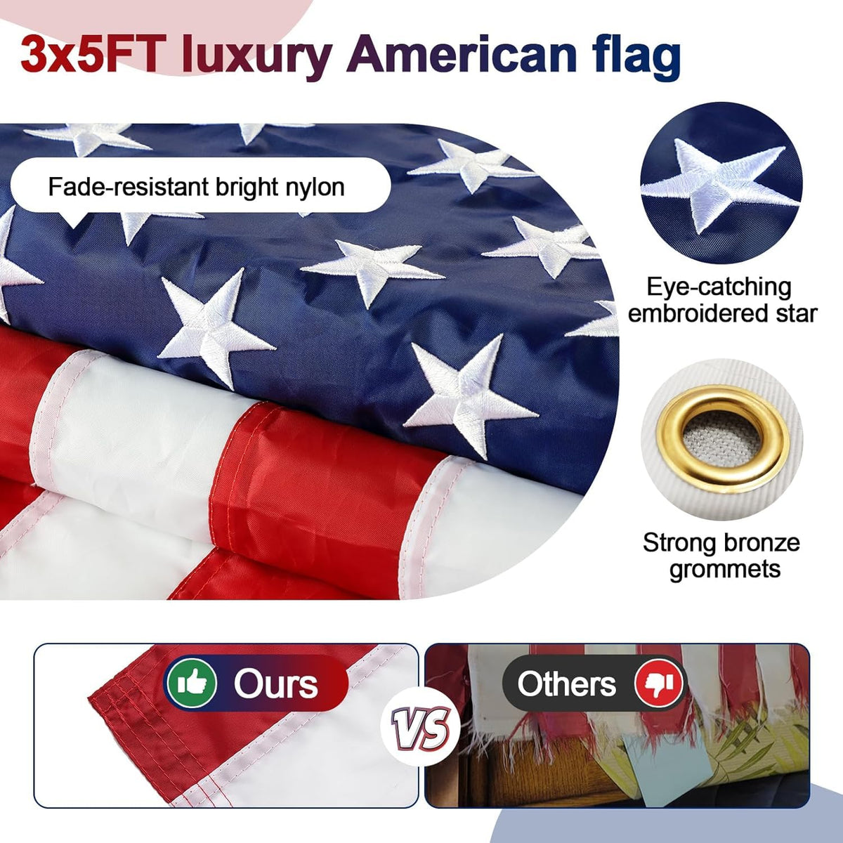 5ft Tangle Free Flag Pole Kit with 3x5 US Flag Q47238