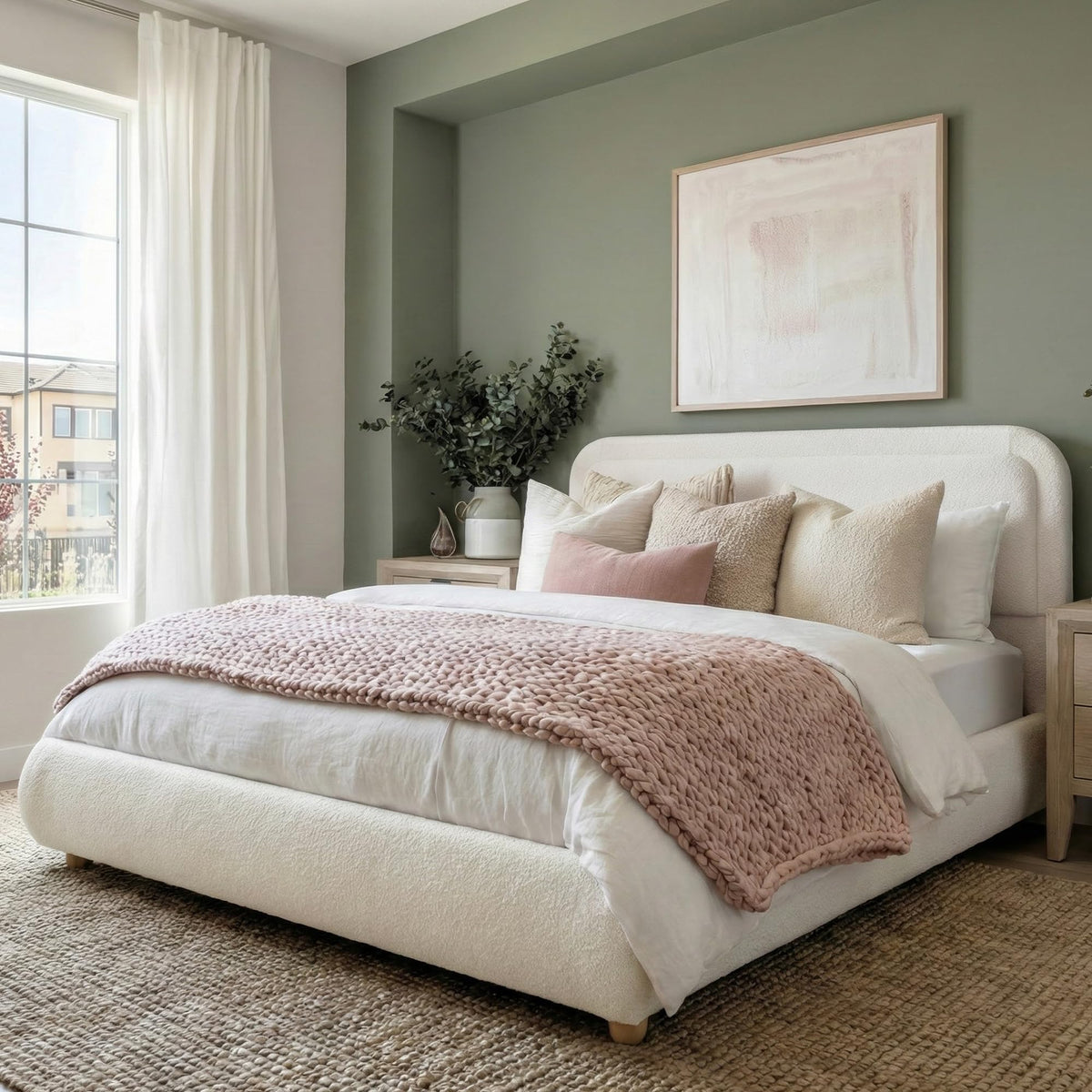 Queen Size Bed Frame with Headboard Beige Z808