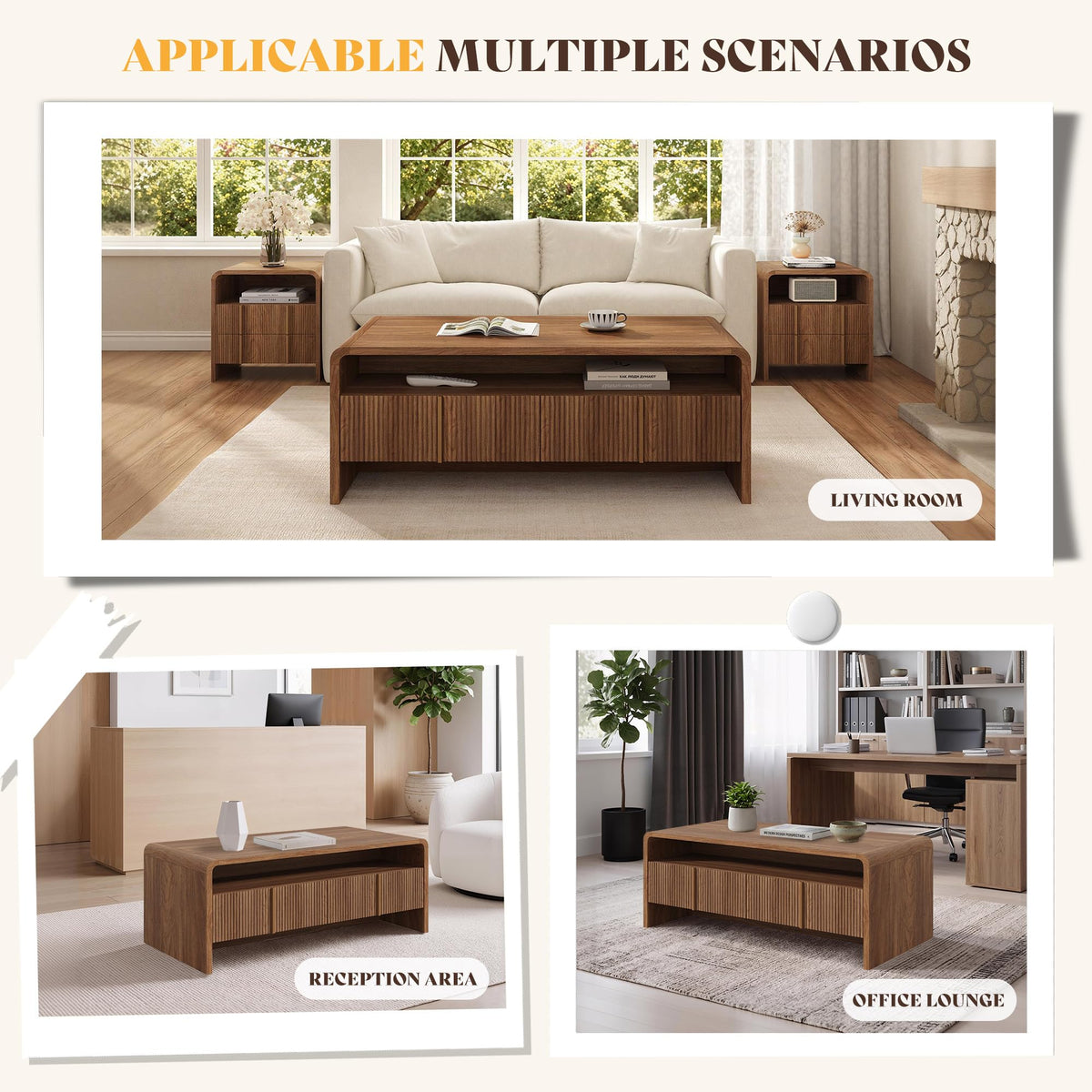 Fluted Coffee Table with Storage G617447