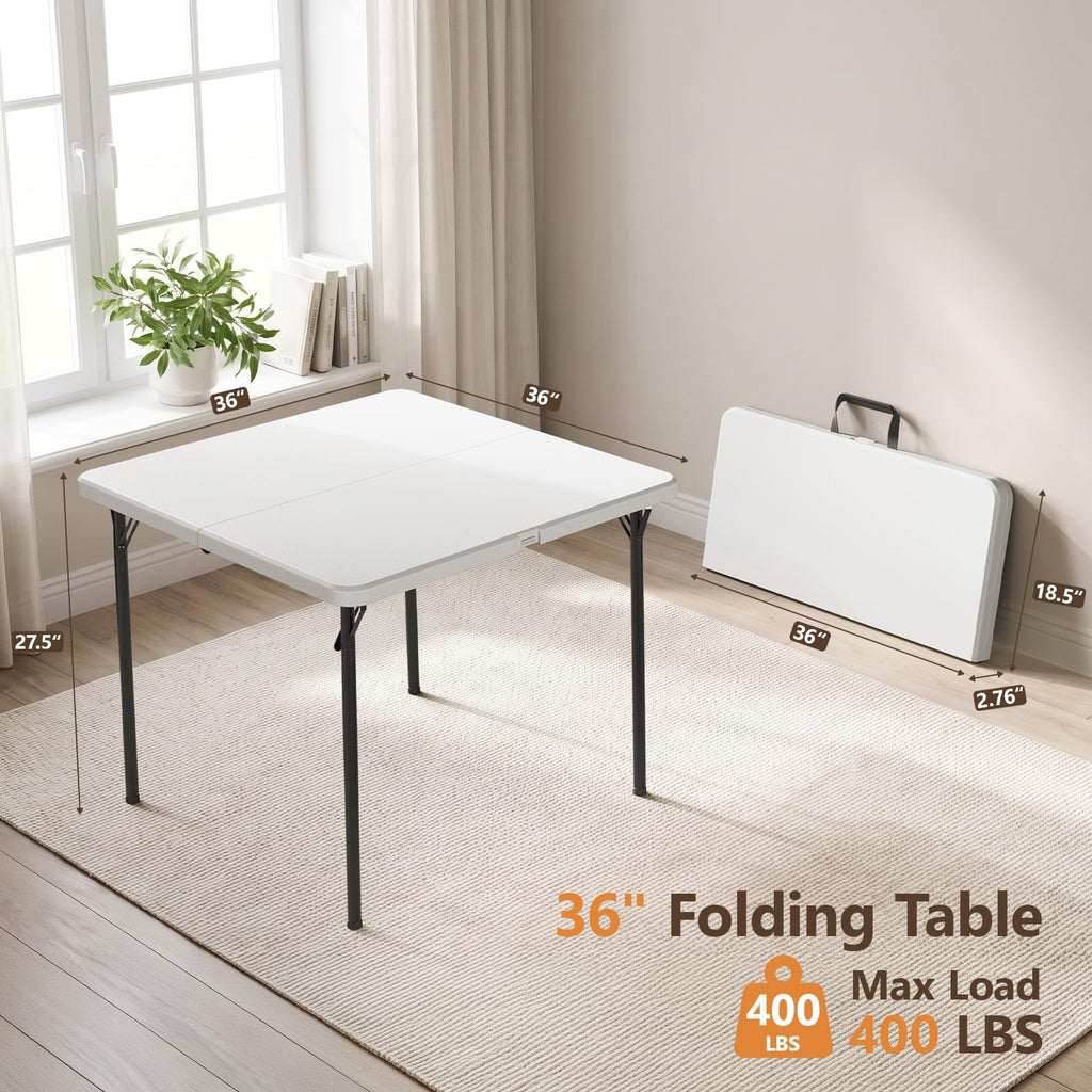 36" White Folding Table with Built-in Handle W1916