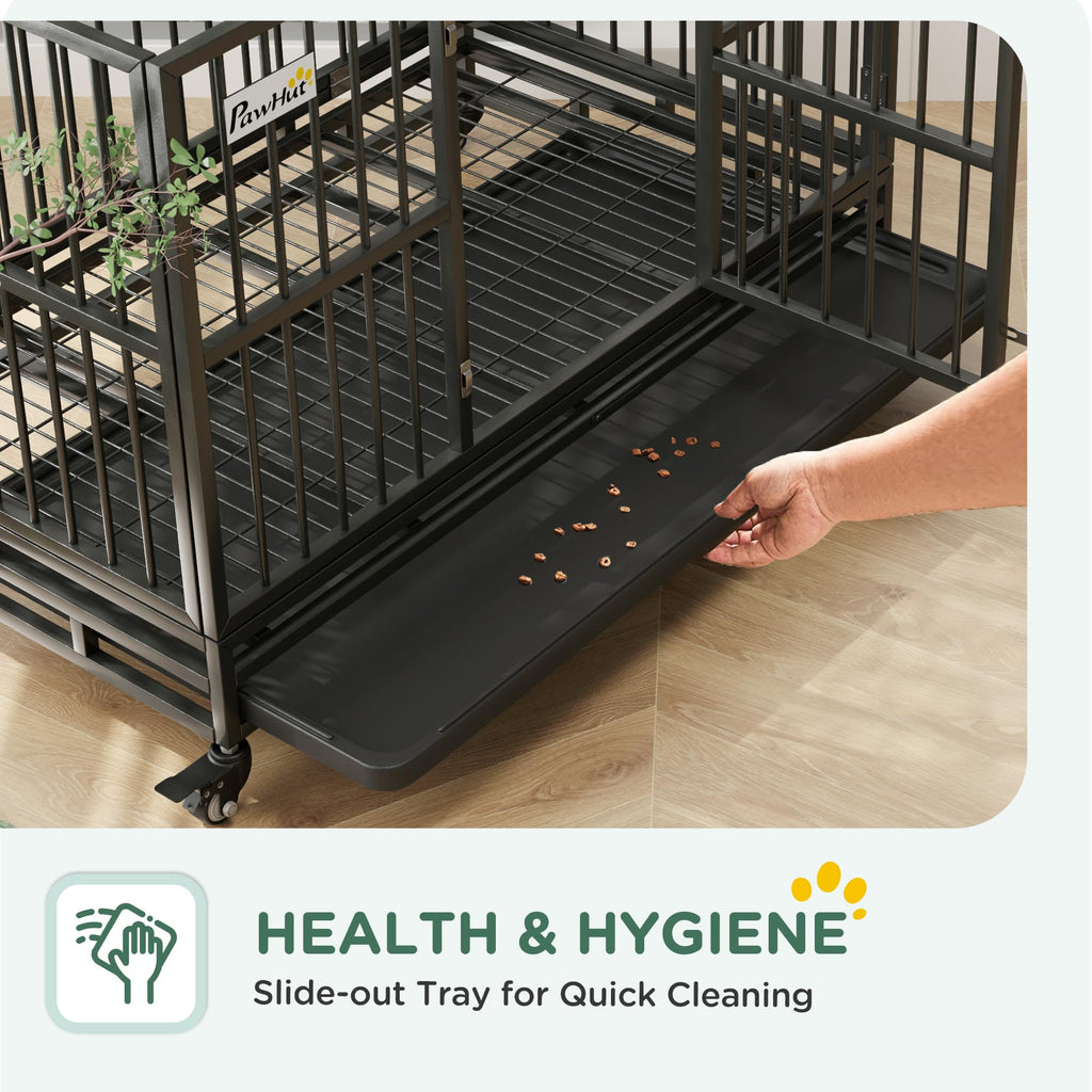 48" Heavy Duty Metal Dog Crate with Lockable Wheels P43766