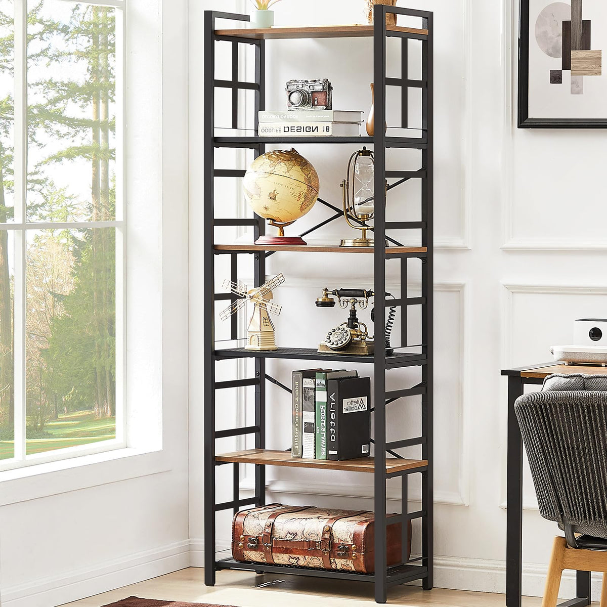 6 Tier 70 inch Tall Brown Bookshelf I505