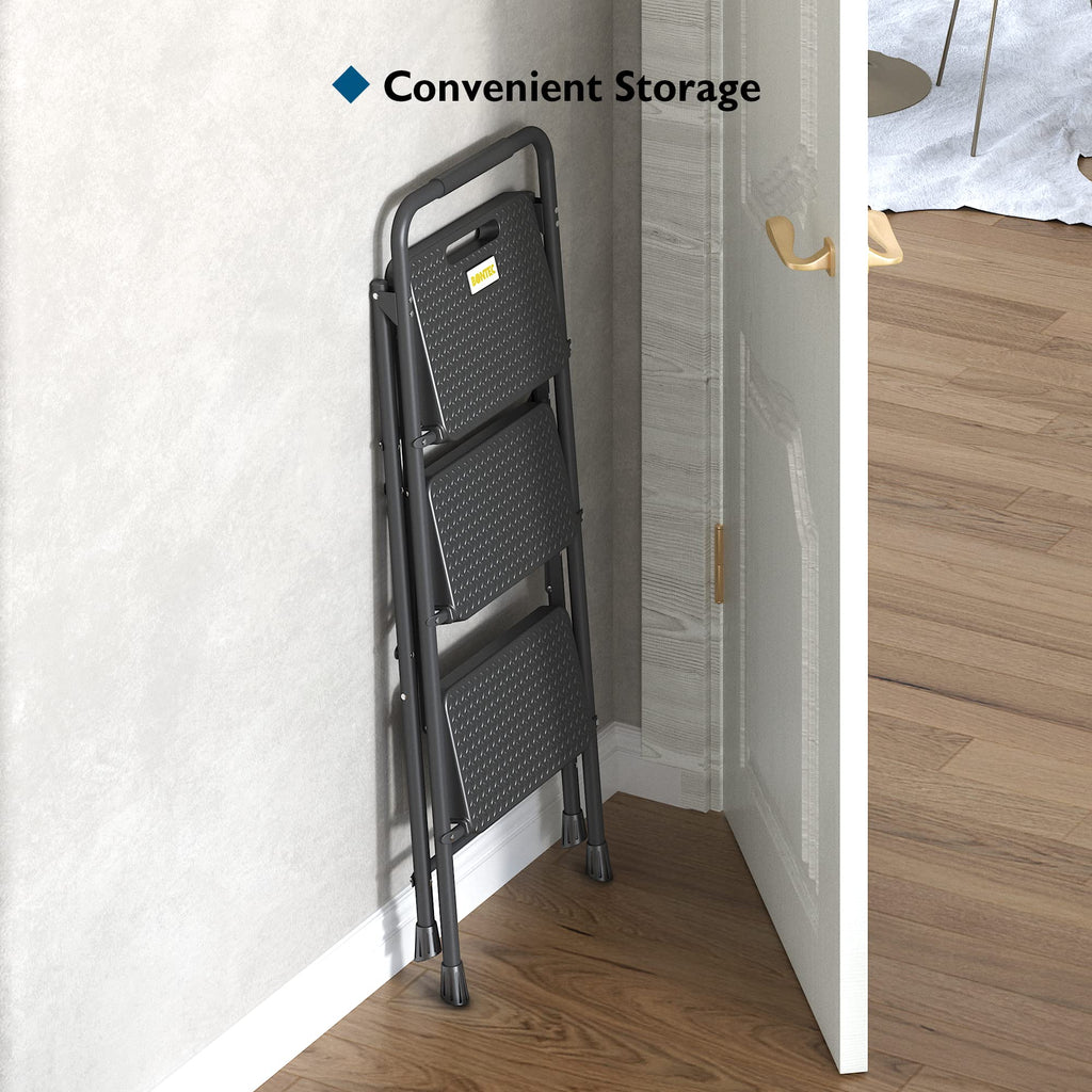 Folding Step Stool 600lbs Max Load Capacity Black U1720