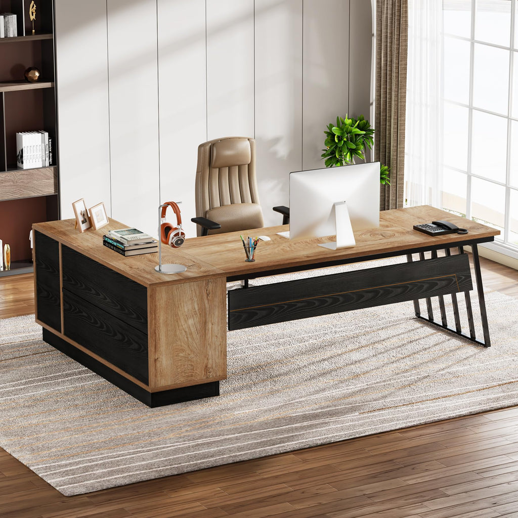 71-Inch L-Shaped Executive Desk with Cabinet L3821