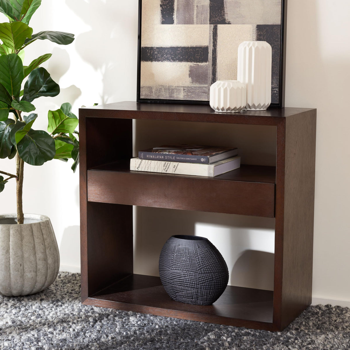 Dark Oak 2-Shelf 1-Drawer Console Table L76682
