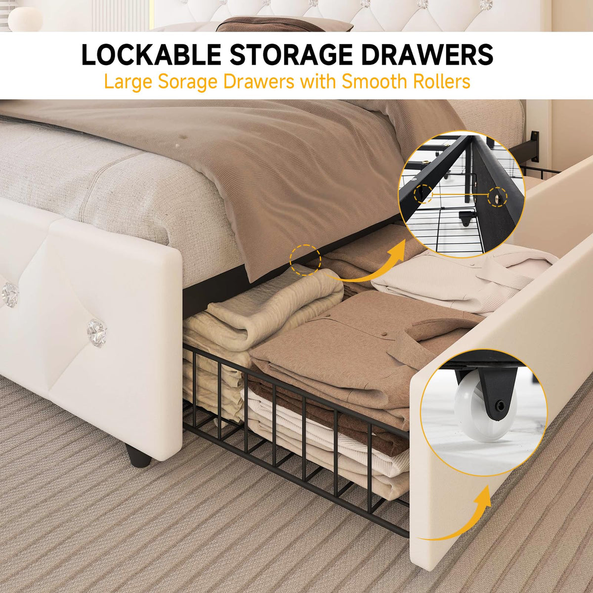 White Full Size Storage Bed with 4 Drawers and Adjustable Headboard I980480