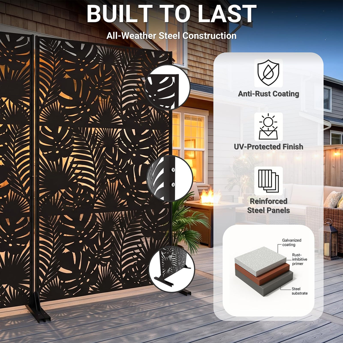 72in Laser Cut Steel Privacy Screen Y34005