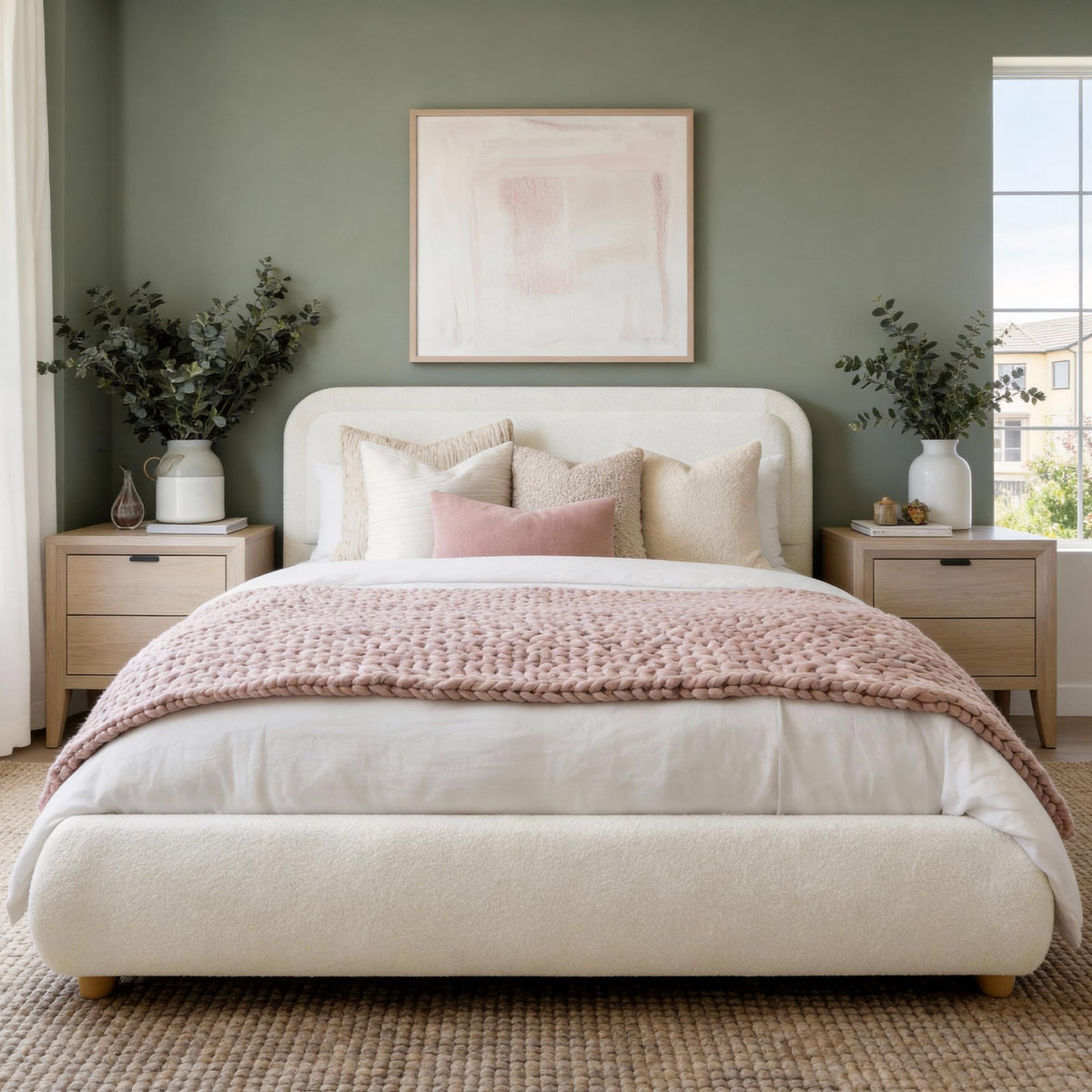 Queen Size Bed Frame with Headboard Beige Z808