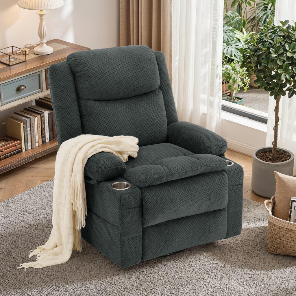 Gray Swivel Rocker Recliner with Massage & Heat F122