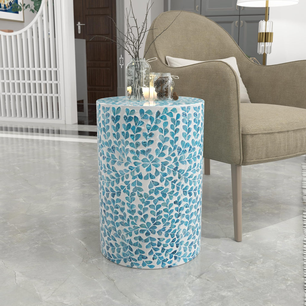 Mother of Pearl Inlaid Cylinder Drum End Table V35940