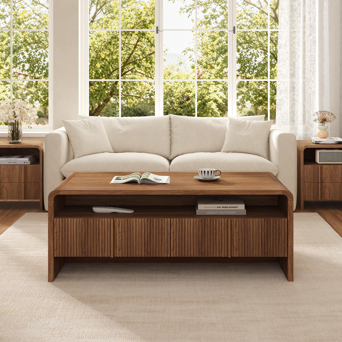 Fluted Coffee Table with Storage G617447
