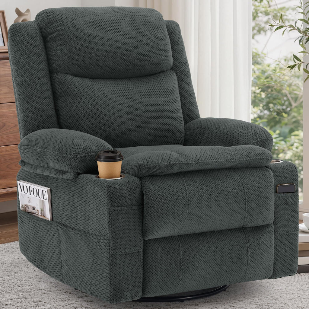 Gray Swivel Rocker Recliner with Massage & Heat F122