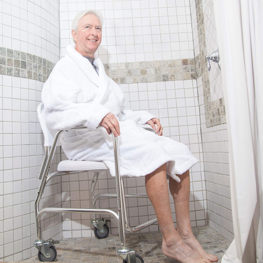 Rolling Shower Commode Chair Aluminum Frame White 250 Lb. Weight Capacity N810