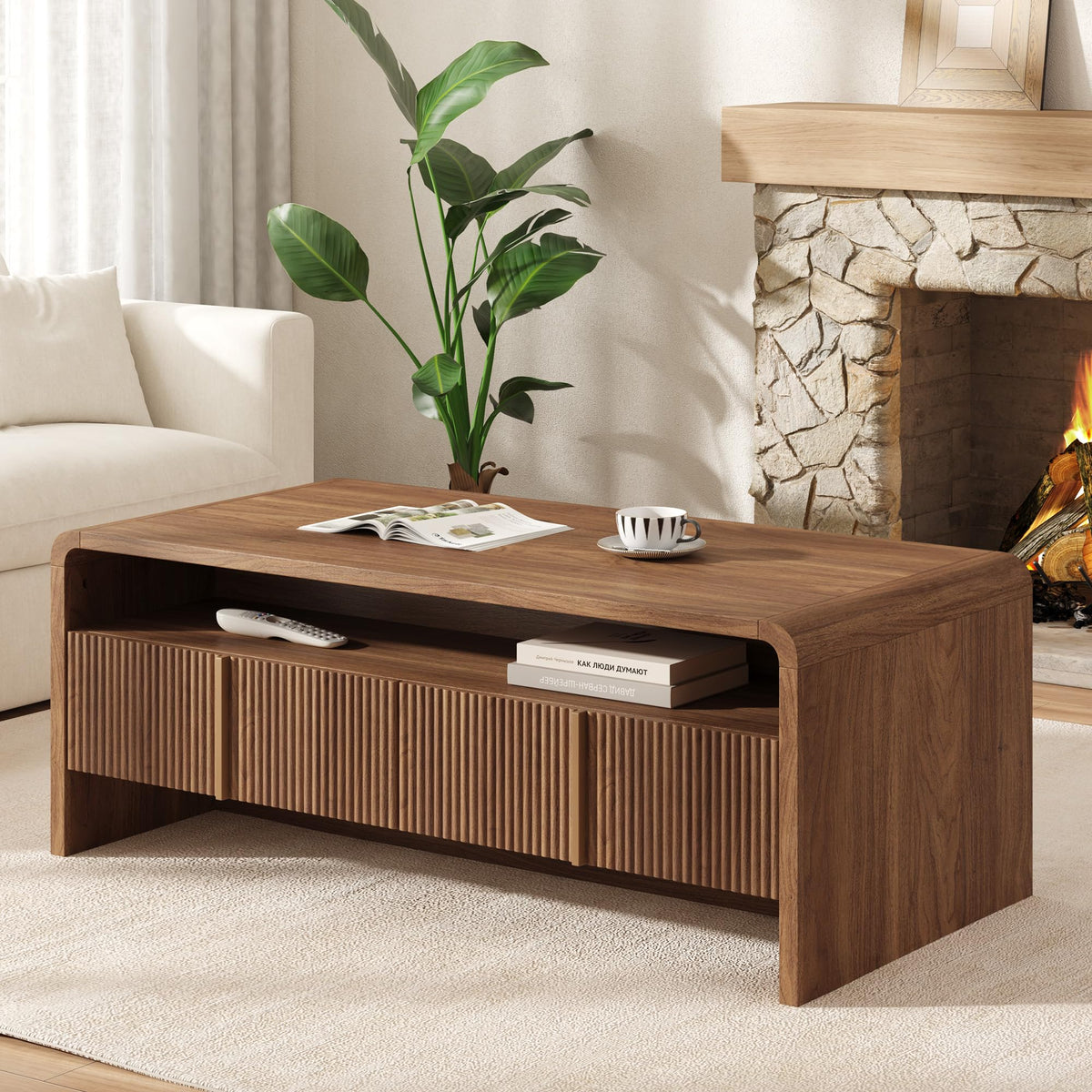 Fluted Coffee Table with Storage G617447